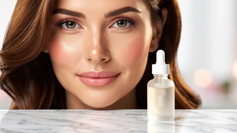 Femme 38 ans avec peau lisse et pores resserrés après 3 semaines de sérum niacinamide